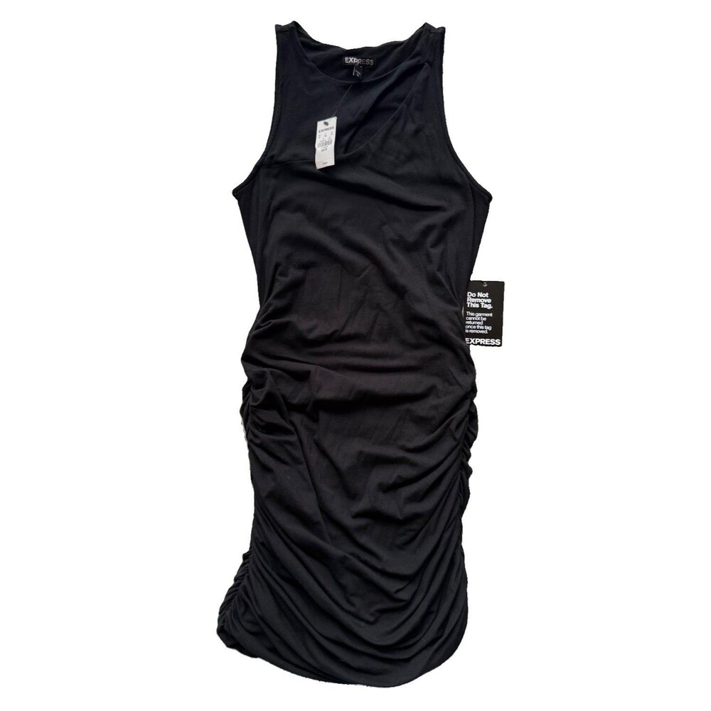 NWT Express Black Ruched Bodycon Tank Dress XS Sleeveless Stretch Mini $49.90